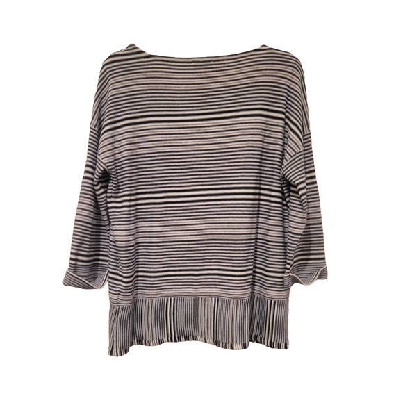 J. Jill Striped Knit Sweater Top Cotton Black White 3/4 Sleeve Boxy Size Small - Picture 2 of 9
